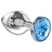 Большая серебристая анальная пробка Diamond Light blue Sparkle Large с голубым кристаллом - 8 см. - Lola Games - купить с доставкой в Оренбурге
