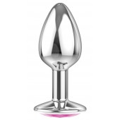 Малая серебристая анальная пробка Diamond Pink Sparkle Small с розовым кристаллом - 7 см. - Lola Games - купить с доставкой в Оренбурге