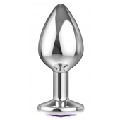 Большая серебристая анальная пробка Diamond Purple Sparkle Large с фиолетовым кристаллом - 8 см. - Lola Games - купить с доставкой в Оренбурге