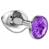 Большая серебристая анальная пробка Diamond Purple Sparkle Large с фиолетовым кристаллом - 8 см. - Lola Games - купить с доставкой в Оренбурге