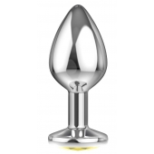 Большая серебристая анальная пробка Diamond Yellow Sparkle Large с жёлтым кристаллом - 8 см. - Lola Games - купить с доставкой в Оренбурге