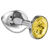 Большая серебристая анальная пробка Diamond Yellow Sparkle Large с жёлтым кристаллом - 8 см. - Lola Games - купить с доставкой в Оренбурге