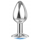 Малая серебристая анальная пробка Diamond Light blue Sparkle Small с голубым кристаллом - 7 см. - Lola Games - купить с доставкой в Оренбурге