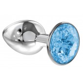 Малая серебристая анальная пробка Diamond Light blue Sparkle Small с голубым кристаллом - 7 см. - Lola Games - купить с доставкой в Оренбурге