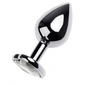 Серебристая анальная пробка с прозрачным кристаллом-сердцем - 8 см. - ToyFa - купить с доставкой в Оренбурге