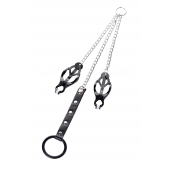 Черно-серебристые зажимы для сосков с кольцом для пениса TOYFA Metal - ToyFa - купить с доставкой в Оренбурге