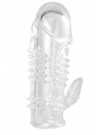 Прозрачная гелевая насадка с шипами и клиторальным отростком - 13 см. - Toyfa Basic - в Оренбурге купить с доставкой