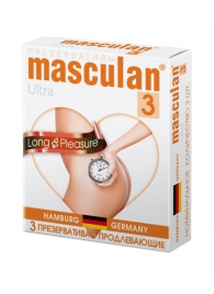 Розовые презервативы Masculan Ultra Long Pleasure с колечками, пупырышками и продлевающим эффектом - 3 шт. - Masculan - купить с доставкой в Оренбурге