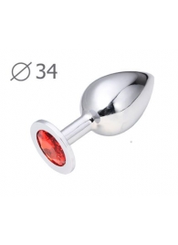 Коническая серебристая анальная втулка с красным кристаллом - 8,2 см. - Anal Jewelry Plug - купить с доставкой в Оренбурге