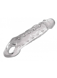 Прозразная закрытая насадка на пенис с поддержкой мошонки Clearly Ample Penis Enhancer - 22 см. - XR Brands - в Оренбурге купить с доставкой