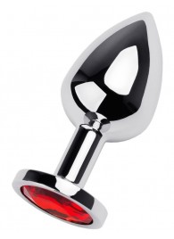 Серебристая коническая анальная пробка с красным кристаллом - 8 см. - ToyFa - купить с доставкой в Оренбурге