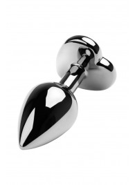 Серебристая коническая анальная пробка с красным кристаллом-сердечком - 7 см. - ToyFa - купить с доставкой в Оренбурге