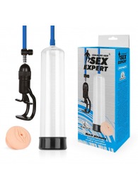 Прозрачная вакуумная помпа Sex Expert с насадкой-вагиной - Sex Expert - в Оренбурге купить с доставкой