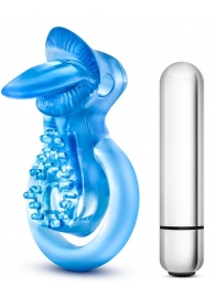 Голубое эрекционное виброкольцо 10 Function Vibrating Tongue Ring - Blush Novelties - в Оренбурге купить с доставкой