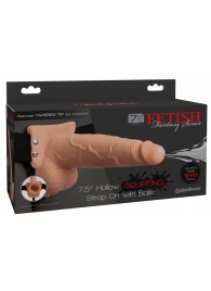 Телесный полый страпон с имитацией эякуляции 7.5  Hollow Squirting Strap-On with Balls Flesh - 21,6 см. - Pipedream - купить с доставкой в Оренбурге