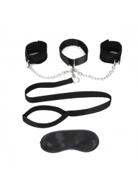 Чёрный ошейник с наручниками и поводком Collar Cuffs   Leash Set - Lux Fetish - купить с доставкой в Оренбурге