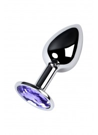 Серебристая конусовидная анальная пробка с фиолетовым кристаллом - 7 см. - ToyFa - купить с доставкой в Оренбурге