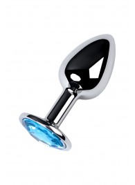 Серебристая конусовидная анальная пробка с голубым кристаллом - 7 см. - ToyFa - купить с доставкой в Оренбурге