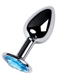 Серебристая конусовидная анальная пробка с голубым кристаллом - 7 см. - ToyFa - купить с доставкой в Оренбурге