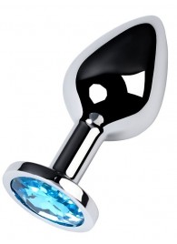 Серебристая конусовидная анальная пробка с голубым кристаллом - 8 см. - ToyFa - купить с доставкой в Оренбурге