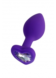 Фиолетовая анальная втулка Diamond Heart с прозрачным кристаллом - 7 см. - ToyFa - купить с доставкой в Оренбурге