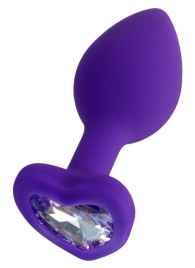 Фиолетовая анальная втулка Diamond Heart с прозрачным кристаллом - 7 см. - ToyFa - купить с доставкой в Оренбурге