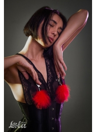 Зажимы на соски с красным пухом Euphoric - Lola Games - купить с доставкой в Оренбурге