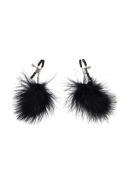 Зажимы на соски с черным пухом Euphoric - Lola Games - купить с доставкой в Оренбурге