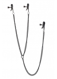 Черные зажимы на соски и клитор на цепочке DELUXE NIPPLE   CLIT CLAMPS - Dream Toys - купить с доставкой в Оренбурге