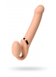 Телесный безремневой вибрострапон Vibrating Bendable Strap-On L - Strap-on-me - купить с доставкой в Оренбурге