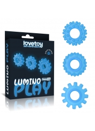 Набор из 3 голубых, светящихся в темноте эрекционных колец Lumino Play - Lovetoy - в Оренбурге купить с доставкой