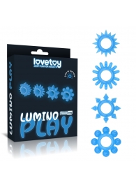 Набор из 4 голубых, светящихся в темноте эрекционных колец Lumino Play - Lovetoy - в Оренбурге купить с доставкой