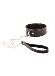 Черный широкий ошейник с красной строчкой и поводком - Crazy Handmade - купить с доставкой в Оренбурге