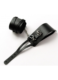 Черные кожаные оковы с креплением в виде веревочек - Crazy Handmade - купить с доставкой в Оренбурге