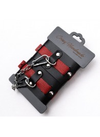 Черно-красные кожаные наручники на металлической сцепке - Crazy Handmade - купить с доставкой в Оренбурге