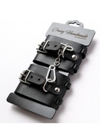 Черные кожаные наручники с ремешками - Crazy Handmade - купить с доставкой в Оренбурге
