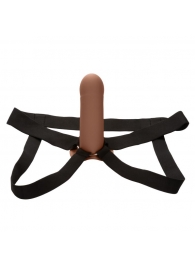 Коричневый фаллопротез из силикона Extension with Harness - 15,75 см. - California Exotic Novelties - купить с доставкой в Оренбурге