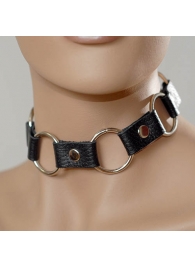 Кожаный черный ошейник с кольцами - Sitabella - купить с доставкой в Оренбурге