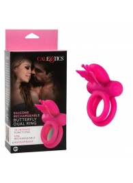 Розовое эрекционное виброкольцо Silicone Rechargeable Dual Butterfly Ring - California Exotic Novelties - в Оренбурге купить с доставкой