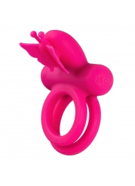 Розовое эрекционное виброкольцо Silicone Rechargeable Dual Butterfly Ring - California Exotic Novelties - в Оренбурге купить с доставкой