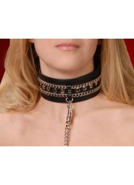 Чёрный ошейник с цепочками и поводком - Sitabella - купить с доставкой в Оренбурге