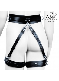Черный кожаный пояс с гартерами - S-M - Notabu - купить с доставкой в Оренбурге