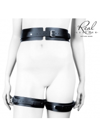 Черный кожаный пояс с гартерами - S-M - Notabu - купить с доставкой в Оренбурге