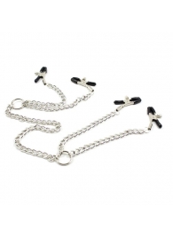 Серебристые зажимы для сосков и половых губ на тонкой цепочке - Notabu - купить с доставкой в Оренбурге