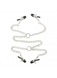 Серебристые зажимы для сосков и половых губ на тонкой цепочке - Notabu - купить с доставкой в Оренбурге