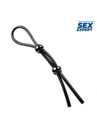 Черное силиконовое лассо с двумя шариками для утяжки - Sex Expert - в Оренбурге купить с доставкой