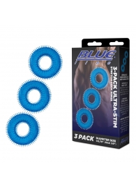 Комплект из трех голубых колец для эрекции 3-Pack Ultra-Stim Stretch Cock Rings - BlueLine - в Оренбурге купить с доставкой