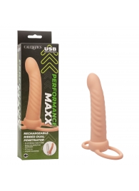 Телесная насадка для двойного проникновения Rechargeable Ribbed Dual Penetrator с вибрацией - California Exotic Novelties - купить с доставкой в Оренбурге