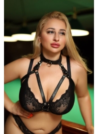 Черная кожаная сбруя с ошейником plus size из нежной кожи - БДСМ Арсенал - купить с доставкой в Оренбурге