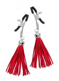 Зажимы на соски «Прищепки» с красными кисточками из замши - Pecado - купить с доставкой в Оренбурге